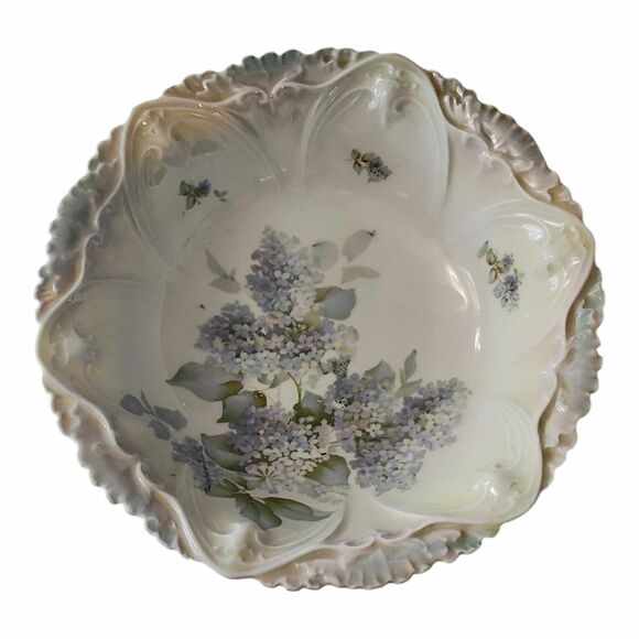 Vintage Victorian Porcelain Floral Center Bowl German Prussia Lilacs Wisteria